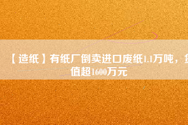【造紙】有紙廠倒賣進口廢紙1.1萬噸，貨值超1600萬元