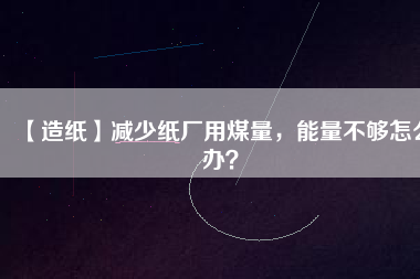 【造紙】減少紙廠用煤量，能量不夠怎么辦？